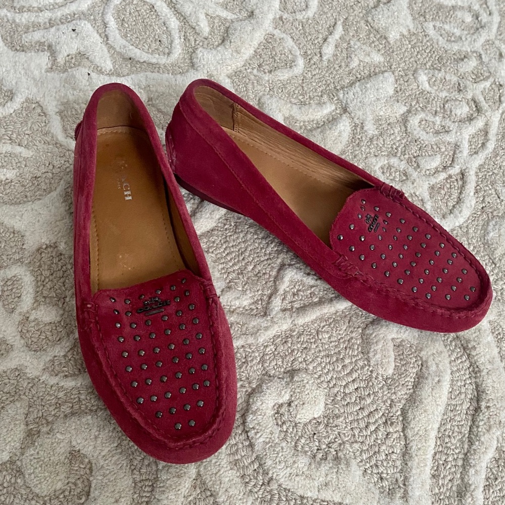 Coach mauve burgundy red suede loafer